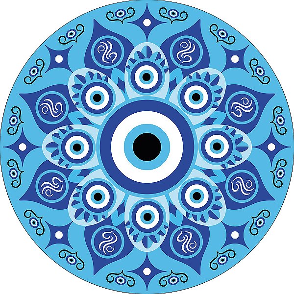 Painel De Festa Redondo 1,50x1,50 - Mandala Olho Grego Azul Claro 005