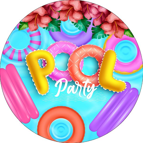 Painel De Festa Redondo 1,50x1,50 - Pool Party Boias Coloridas 012