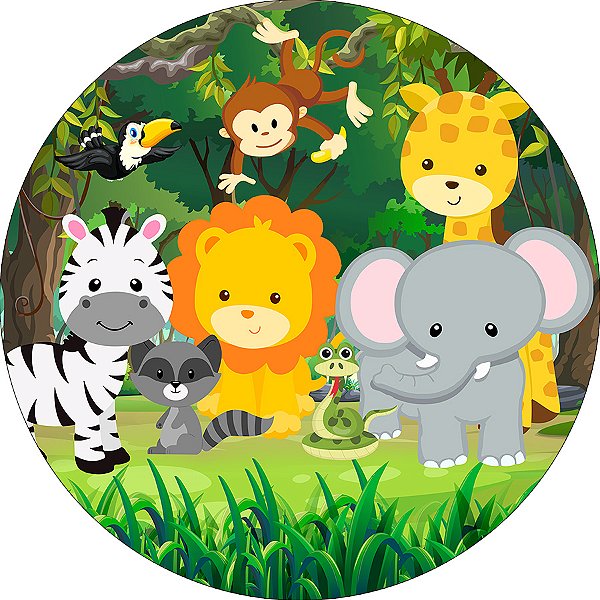 Painel De Festa Redondo 1,50x1,50 - Safari Animais Cute 004