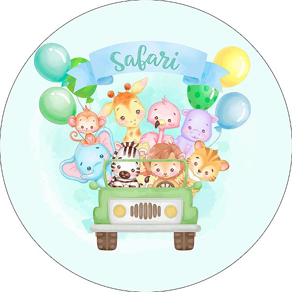 Painel De Festa Redondo 1,50x1,50 - Safari Balões Verde Claro 035