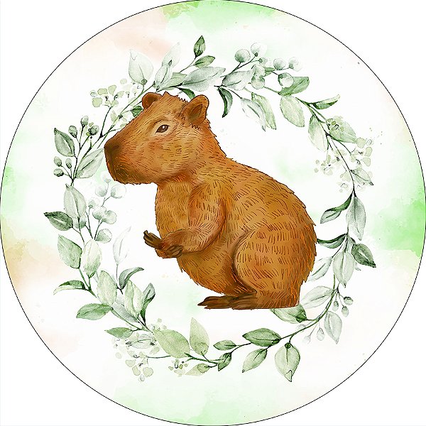 Painel De Festa Redondo 1,50x1,50 - Safari Capivara Frame Folhas 044