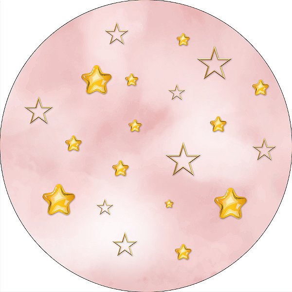 Painel De Festa Redondo 1,50x1,50 - Chá de Bebê Brilha Brilha Estrelinha Rosa 021