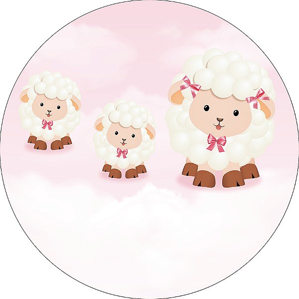 Painel De Festa Redondo 1,50x1,50 - Chá de Bebê Ovelinha Céu Rosa 031