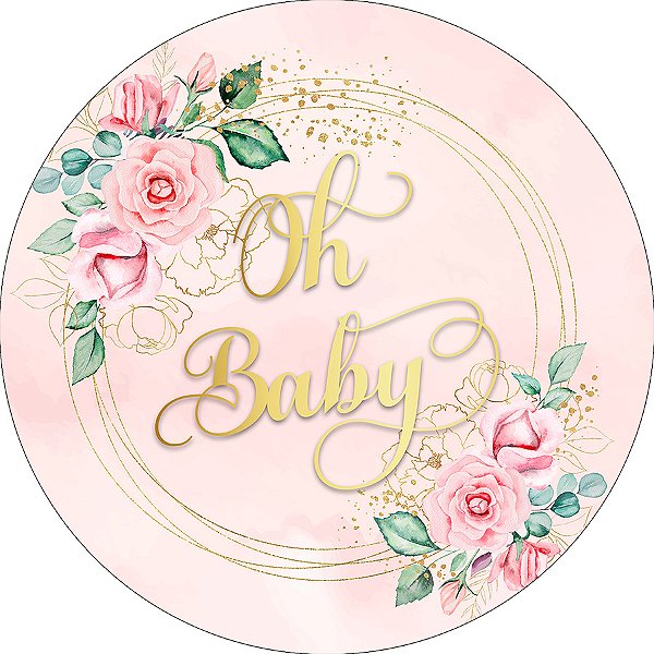 Painel De Festa Redondo 1,50x1,50 - Chá de Bebê Oh Baby Floral 046