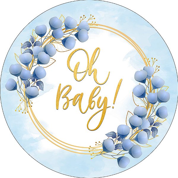 Painel De Festa Redondo 1,50x1,50 - Chá de Bebê Oh Baby Floral Azul 052