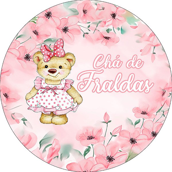 Painel De Festa Redondo 1,50x1,50 - Chá de Fraldas Ursa e Flores 060