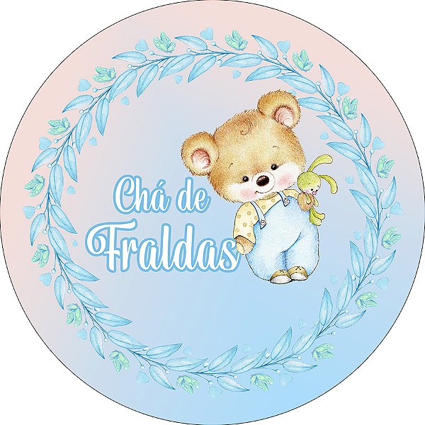 Painel De Festa Redondo 1,50x1,50 - Chá de Fraldas Ursinho Azul 061