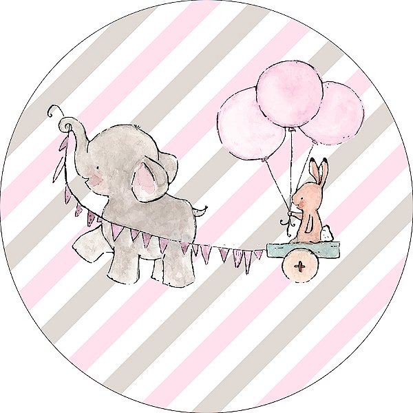 Painel De Festa Redondo 1,50x1,50 - Chá de Bebê Elefante Rosa 069