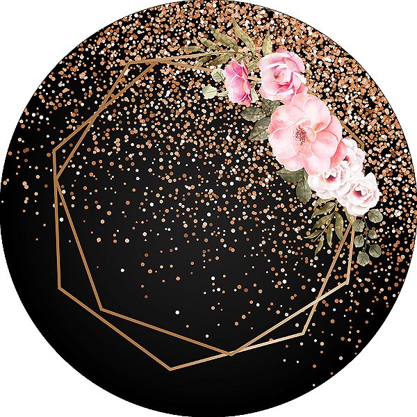 Painel De Festa Redondo 1,50x1,50 - Geométrico Floral com Efeito Glitter 006