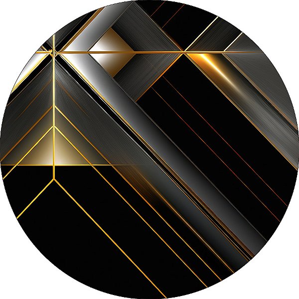 Painel De Festa Redondo 1,50x1,50 - Formas Geométricas Preto e Dourado 088