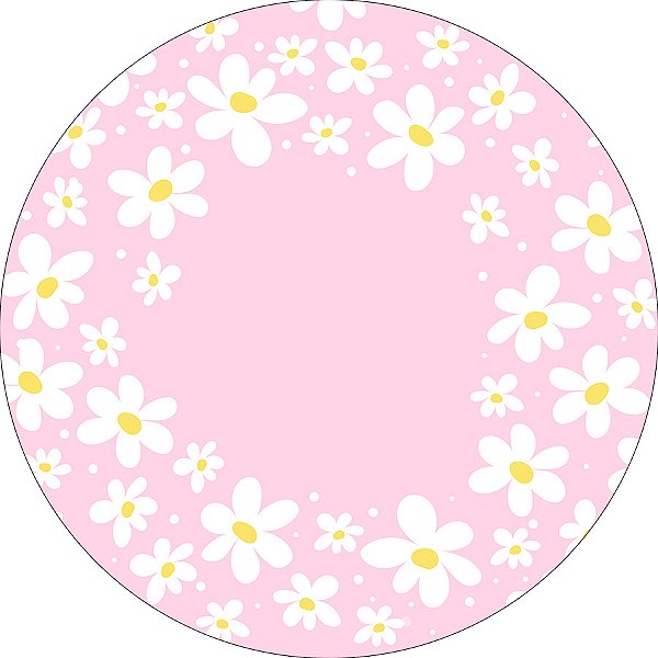 Painel De Festa Redondo 1,50x1,50 - Margaridas Fundo Rosa 133