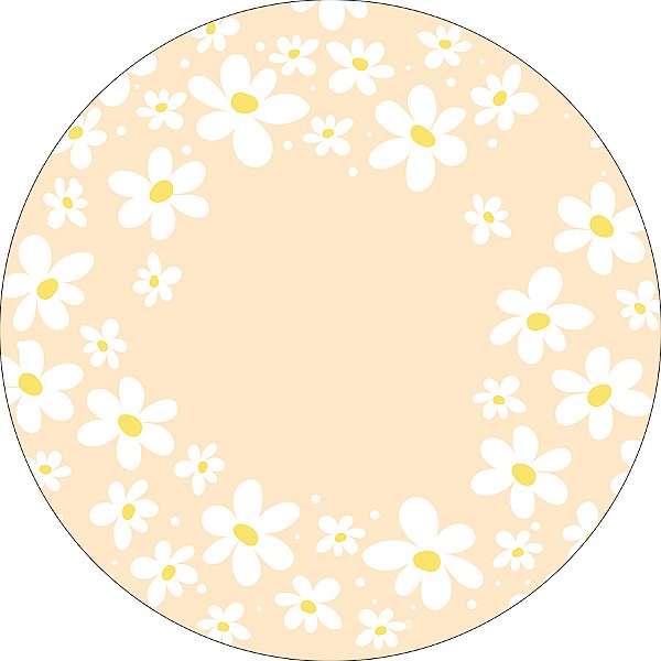 Painel De Festa Redondo 1,50x1,50 - Margaridas Fundo Bege 143