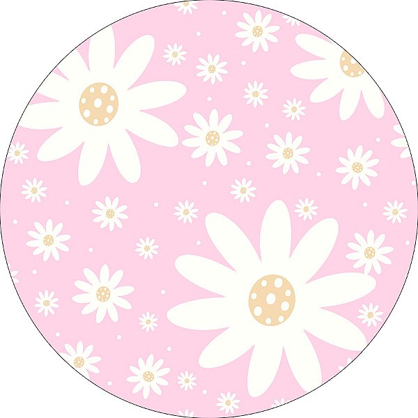 Painel De Festa Redondo 1,50x1,50 - Margaridas Fundo Rosa 174