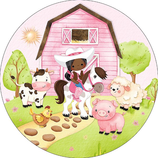 Painel De Festa Redondo 1,50x1,50 - Fazendinha Vaqueirinha Cute 038