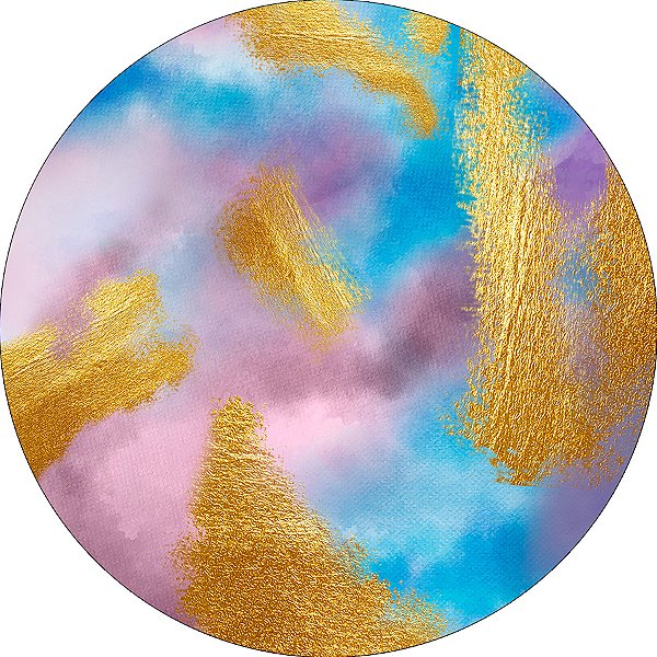 Painel De Festa Redondo 1,50x1,50 - Tie Dye Azul e Dourado 013