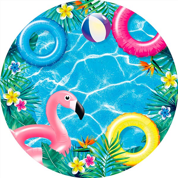 Painel De Festa Redondo 1,50x1,50 - Pool Party Tropical Boias 006