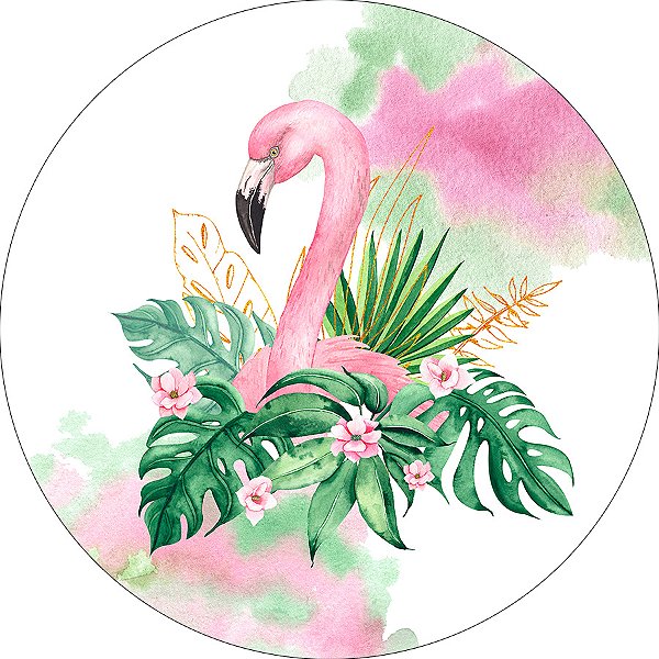 Painel De Festa Redondo 1,50x1,50 - Flamingo Rosa Aquarela 011