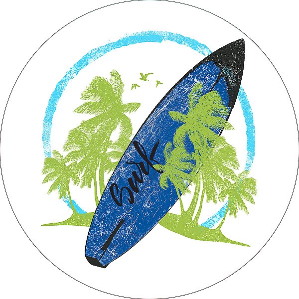 Painel De Festa Redondo 1,50x1,50 - Praia Prancha de Surf e Coqueiros 014