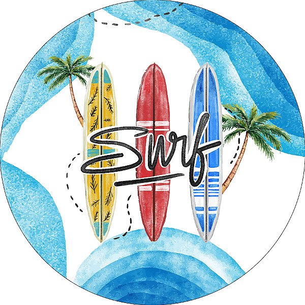 Painel De Festa Redondo 1,50x1,50 - Praia Pranchas de Surf 015