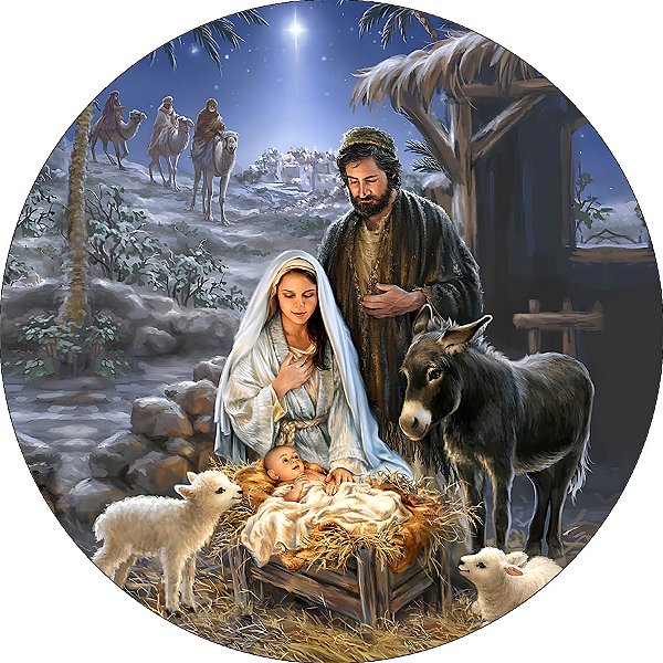 Painel De Festa Redondo 1,50x1,50 - Natal Sagrada Família 035