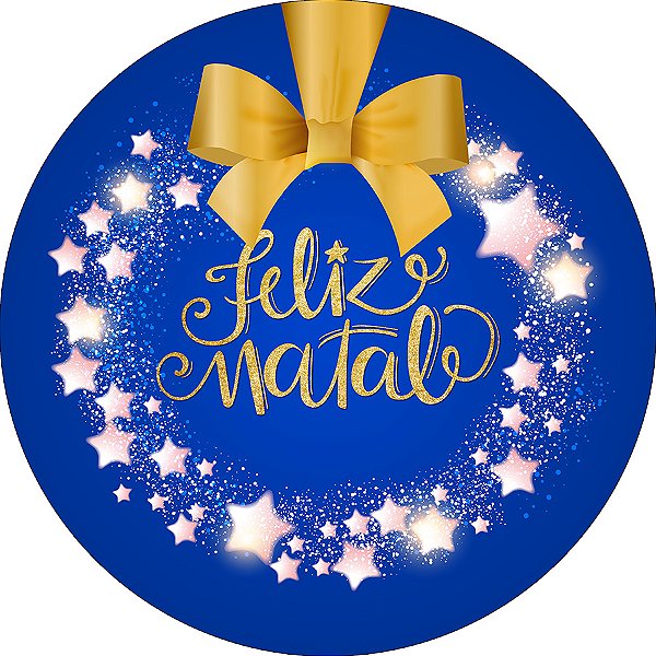 Painel De Festa Redondo 1,50x1,50 - Feliz Natal Azul e Dourado 038