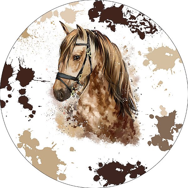 Painel De Festa Redondo 1,50x1,50 - Cavalo Aquarela 019
