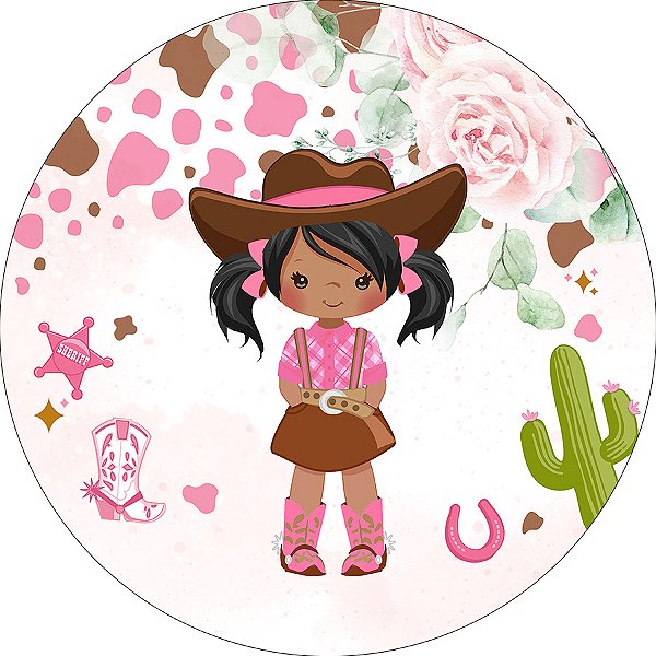 Painel De Festa Redondo 1,50x1,50 - Vaqueira Cute com Flores 030