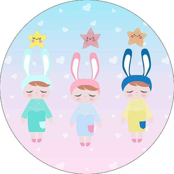 Painel De Festa Redondo 1,50x1,50 - Bonecas Desenho Estrelas 002