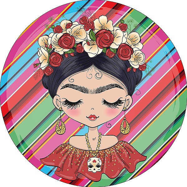 Painel De Festa Redondo 1,50x1,50 - Bonecas Frida Cute 007