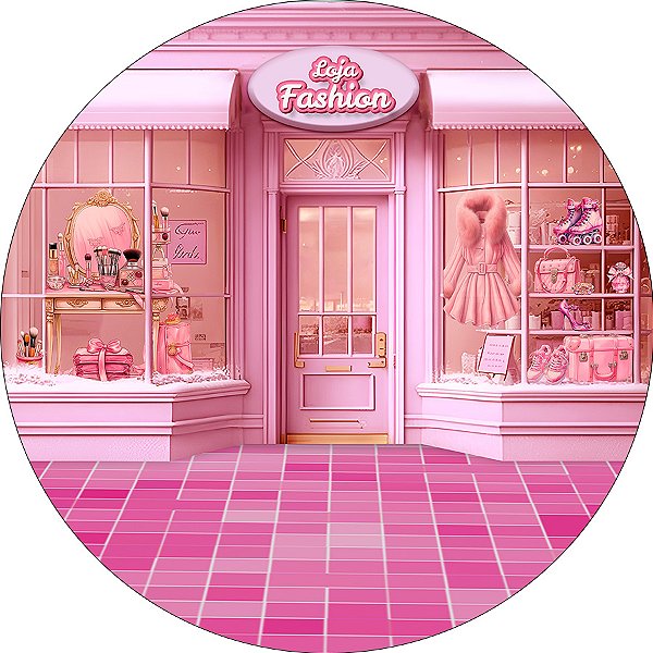 Painel De Festa Redondo 1,50x1,50 - Fachada Loja de Bonecas Rosa 008