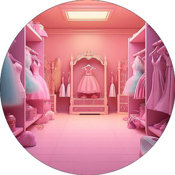 Painel De Festa Redondo 1,50x1,50 - Quarto Closet de Boneca Rosa 012