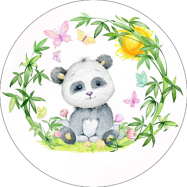 Painel De Festa Redondo 1,50x1,50 - Panda Aquarelado 003