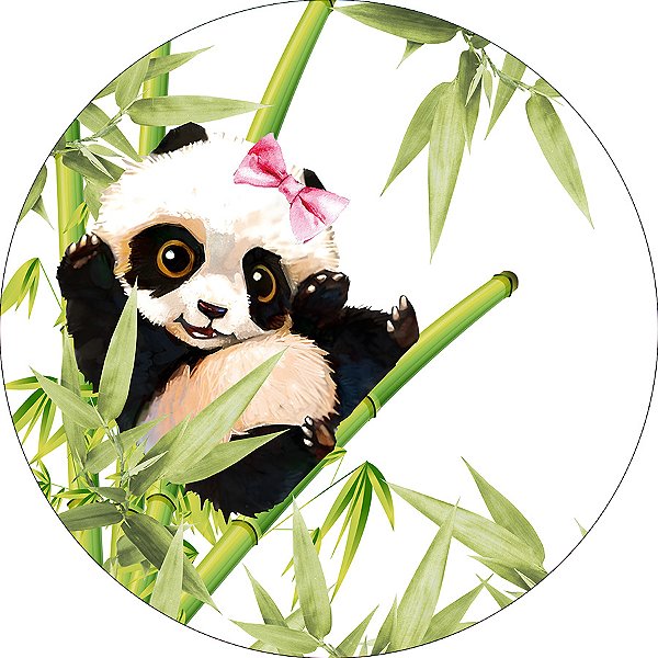 Painel De Festa Redondo 1,50x1,50 - Panda Bambus Aquarela 008