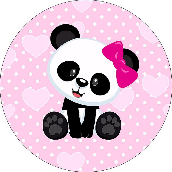 Painel De Festa Redondo 1,50x1,50 - Panda Baby Cute Rosa 010