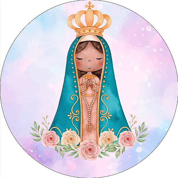 Painel De Festa Redondo 1,50x1,50 - Santa Nossa Senhora Aparecida Aquarela 001