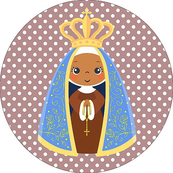 Painel De Festa Redondo 1,50x1,50 - Santa Nossa Senhora Aparecida Marrom 006