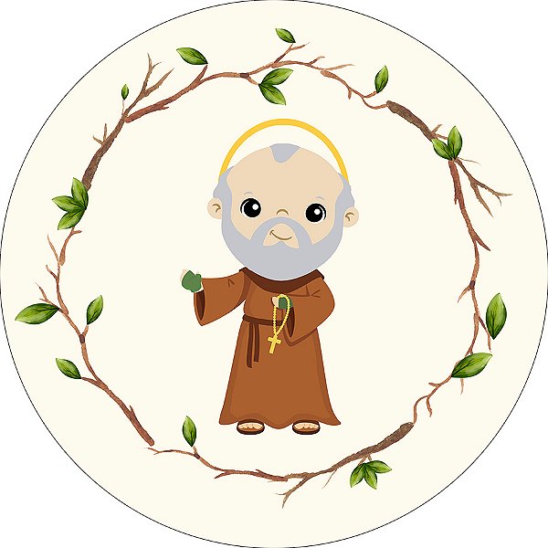 Painel De Festa Redondo 1,50x1,50 - Santo São Padre Pio Cute 022