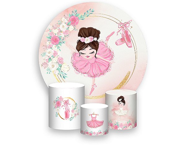 Painel De Festa Redondo 1,50 x 1,50 + Trio De Capas Cilindro - Bailarina Morena Balé Elegante 019