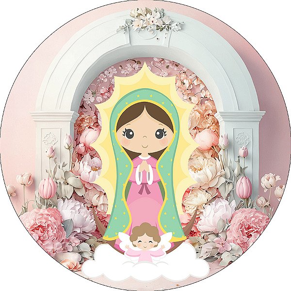 Painel De Festa Redondo 1,50x1,50 - Santa Nossa Virgem de Guadalupe Cute 034