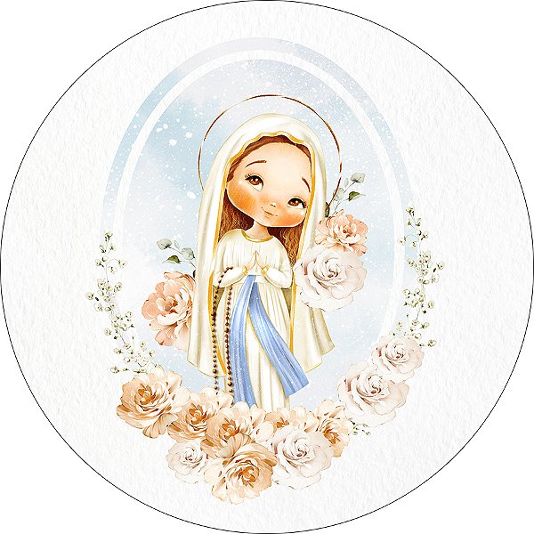 Painel De Festa Redondo 1,50x1,50 - Santa Nossa Senhora de Lourdes Floral 036