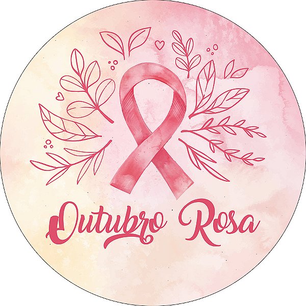 Painel De Festa Redondo 1,50x1,50 - Outubro Rosa Folhagens 001