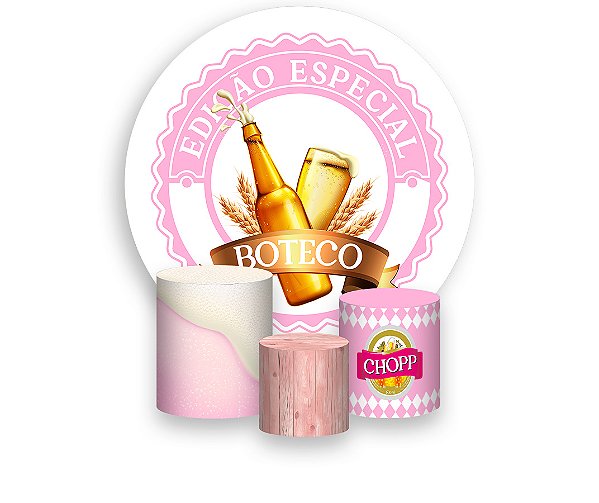 Painel De Festa Redondo 1,50 x 1,50 + Trio De Capas Cilindro - Boteco Rosa Edição Especial 010