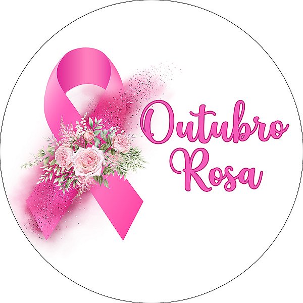 Painel De Festa Redondo 1,50x1,50 - Outubro Rosa Buquê de Flores 017