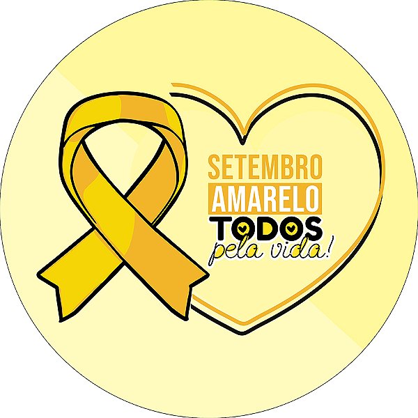 Painel De Festa Redondo 1,50x1,50 - Setembro Amarelo Laço e Coração 019
