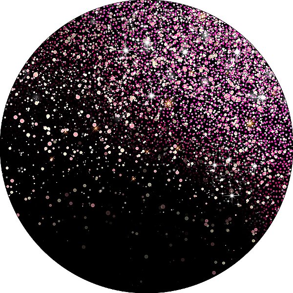Painel De Festa Redondo 1,50x1,50 - Preto Efeito Glitter Rosa e Dourado 018