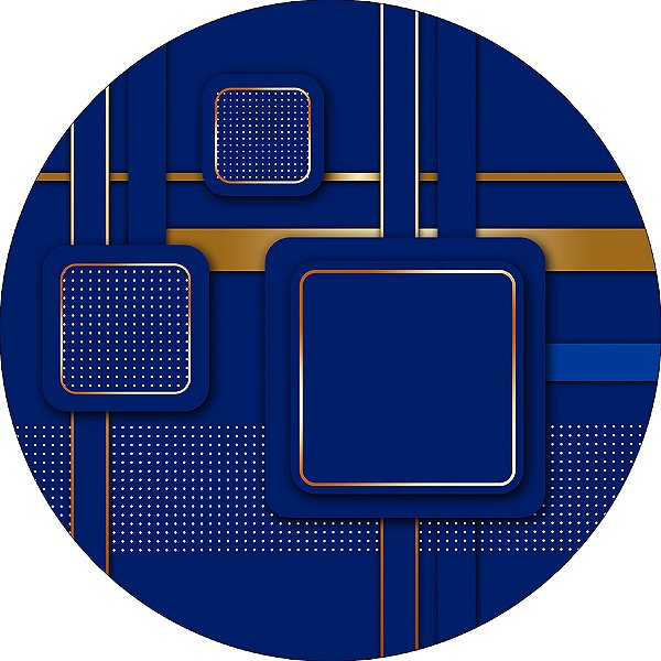 Painel De Festa Redondo 1,50x1,50 - Geométrico Azul e Dourado 040