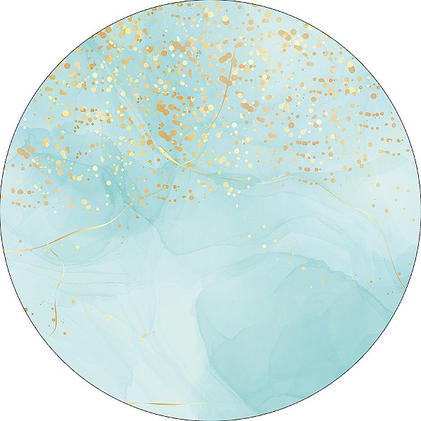 Painel De Festa Redondo 1,50x1,50 - Azul Esverdeado com Efeito Glitter Dourado 48
