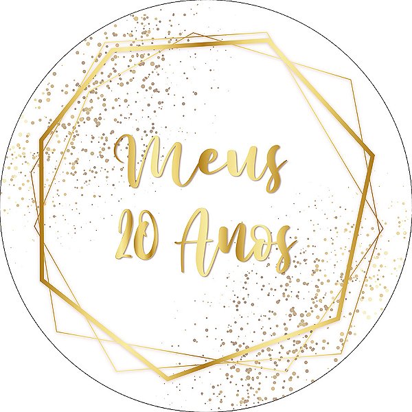 Painel De Festa Redondo 1,50x1,50 - Meus 20 Anos  Efeito Glitter e Geométrico Dourado 066