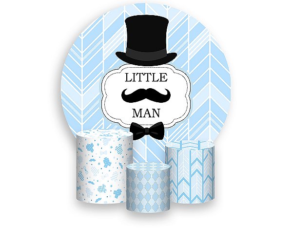 Painel De Festa Redondo 1,50 x 1,50 + Trio De Capas Cilindro - LittleMan Pequeno Homem 018