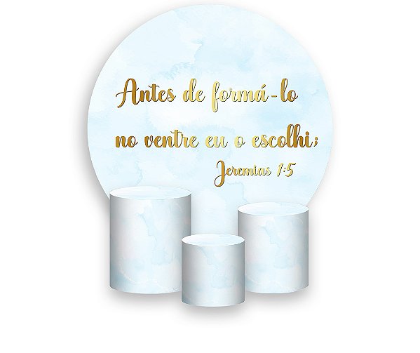Painel De Festa Redondo 1,50 x 1,50 + Trio De Capas Cilindro - Chá de Bebê Deus te Escolheu Azul 066